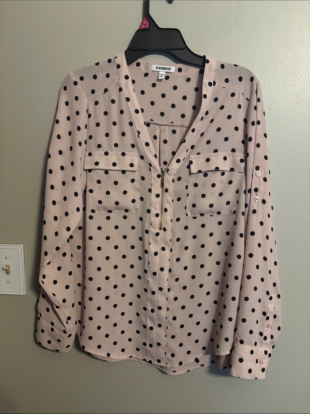 Express Peach Polka Dot Zip-Front Blouse